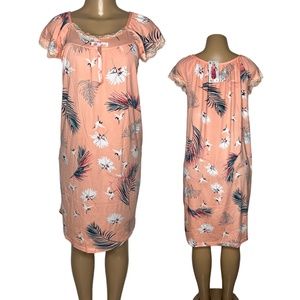 NWT Light Orange Floral Women Pajama True Size M Knee Length Nightgown Sleepwear